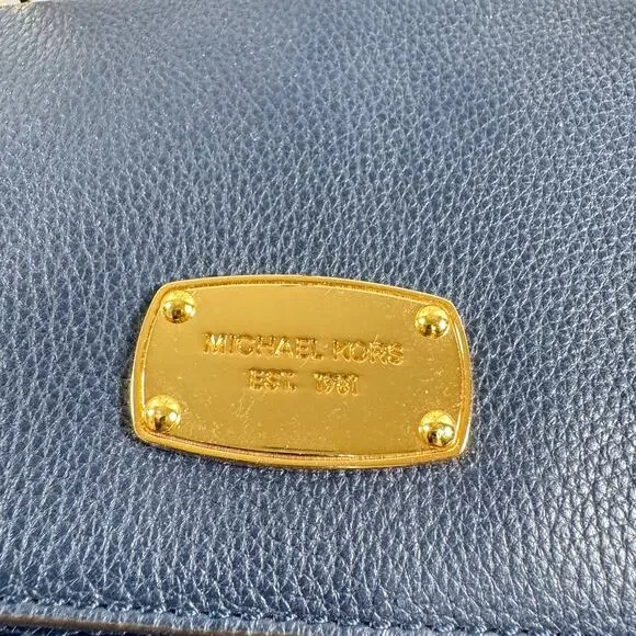 Michael Kors Women's Jet Set Chain Leather Small Shoulder Flap Navy Blue Bag - Picture 9 of 11